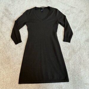 H&m chocolate brown long sleeve V-neck knit sweater mini dress